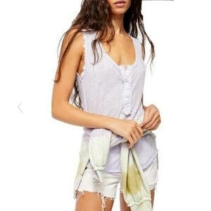 𝅺free People Vacay Linen Tank Top Lavender sz.xs sm